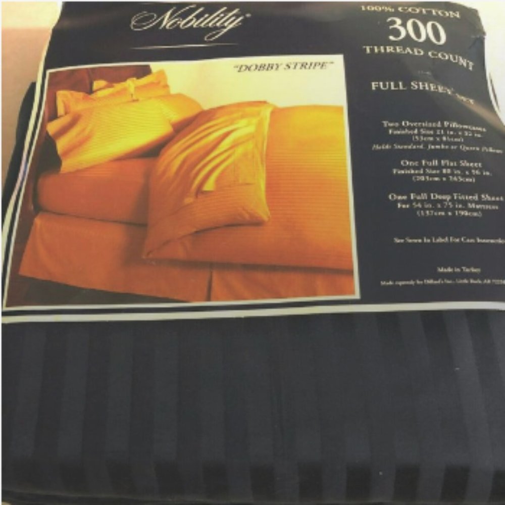 Sheet set 4 piece full size new Dobby Stripe navy